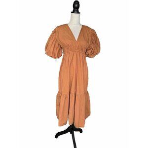 Jessica Simpson Empire Waist Midi Dress Puffy Sleeves V Neck Size M Cottage Core